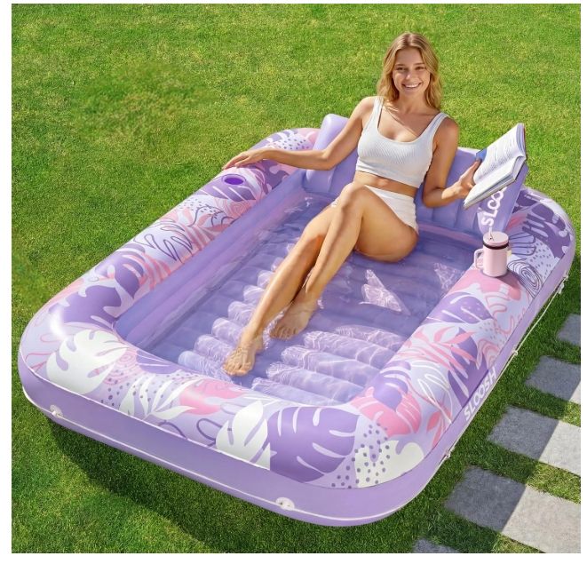 SLOOSH Inflatable Tanning Pool Lounger Float, 70" x 46" Pool Floats Adult with Pillow SLOOSH Inflatable Tanning Pool Lounger Float, 70" x 46" Pool Floats Adult with Pillow