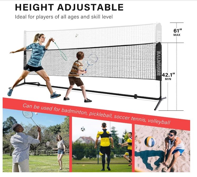 17ft Portable Height Adjustable Free Standing Badminton Volleyball Tennis Net 17ft Portable Height Adjustable Free Standing Badminton Volleyball Tennis Net