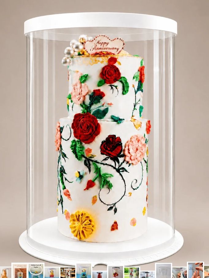 Extra Tall Clear White Round Cake Box 12 x 18 for Tiered Cakes &amp; Toppers