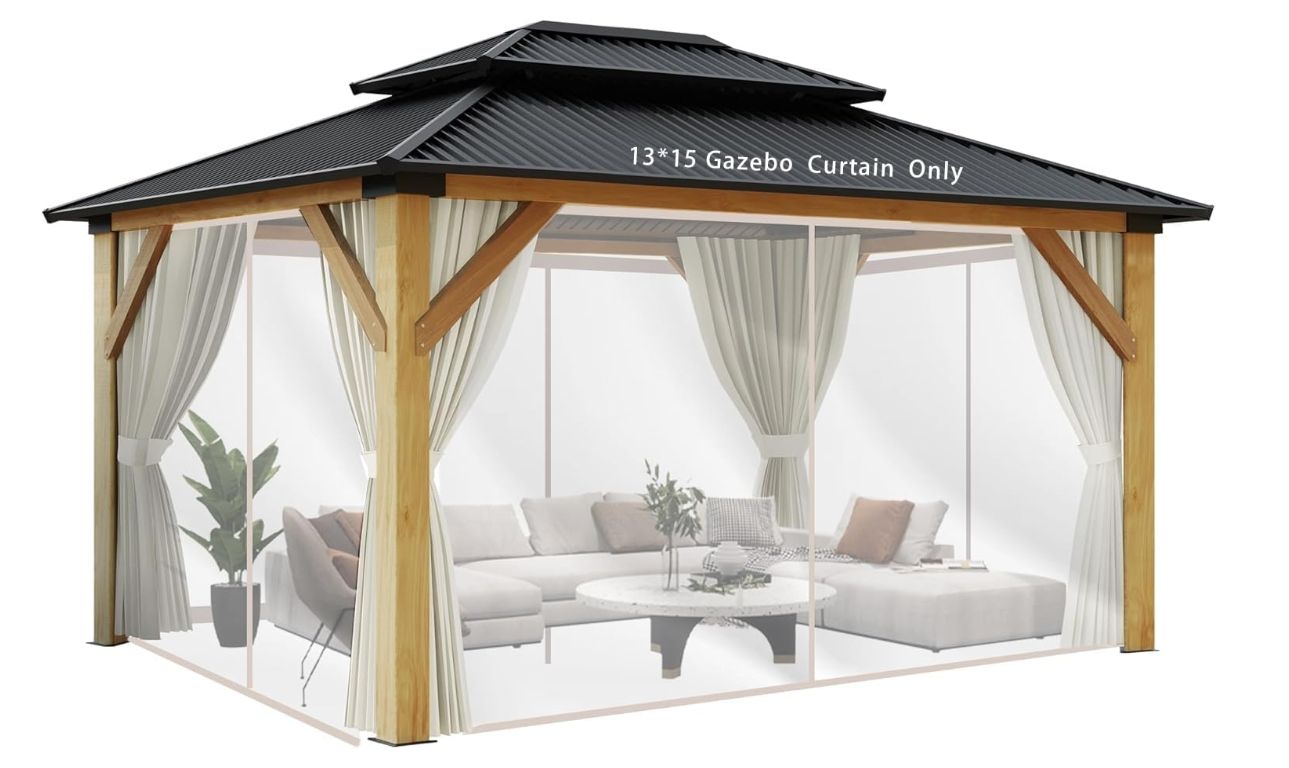 COVERONICS 13'×15' Wooden Gazebo Curtains and Netting Replacement, Beige COVERONICS 13'×15' Wooden Gazebo Curtains and Netting Replacement, Beige