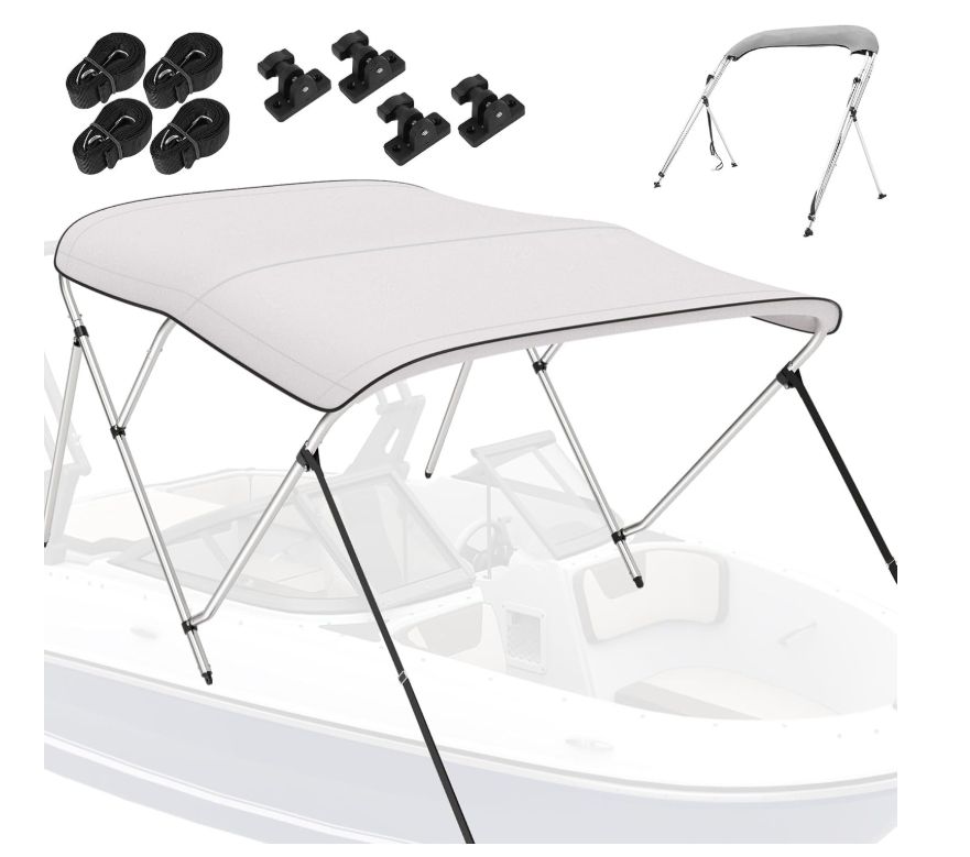 Bimini Tops for Boats, 900D Polyester Bimini Topy, 2 Rear Support Poles and Storage Boot