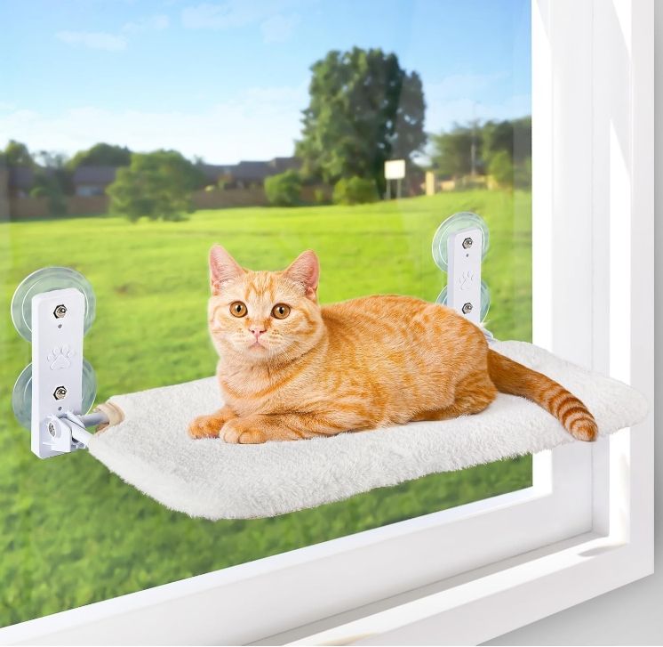 AMOSIJOY Cordless Cat Window Perch with 4 Suction Cups, Solid Metal Frame AMOSIJOY Cordless Cat Window Perch with 4 Suction Cups, Solid Metal Frame