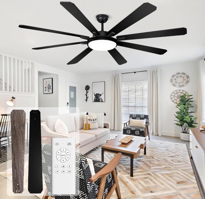 Ohniyou 72" Ceiling Fan with Light and Remote - Large Indoor Outdoor Ceiling Fan, 6 Speeds Ohniyou 72" Ceiling Fan with Light and Remote - Large Indoor Outdoor Ceiling Fan, 6 Speeds
