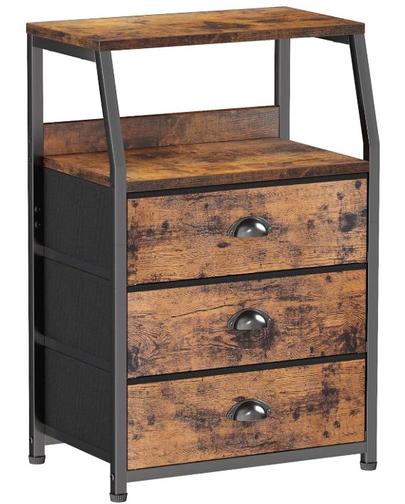 Furnulem Nightstand with 3 Fabric Drawers, Small Bedroom Storage Cabinet