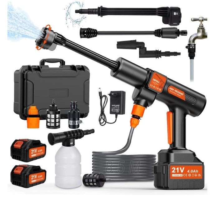 TOPALL Cordless Pressure Washer Max 45 Bar/652PSI,Portable Pressure Washer