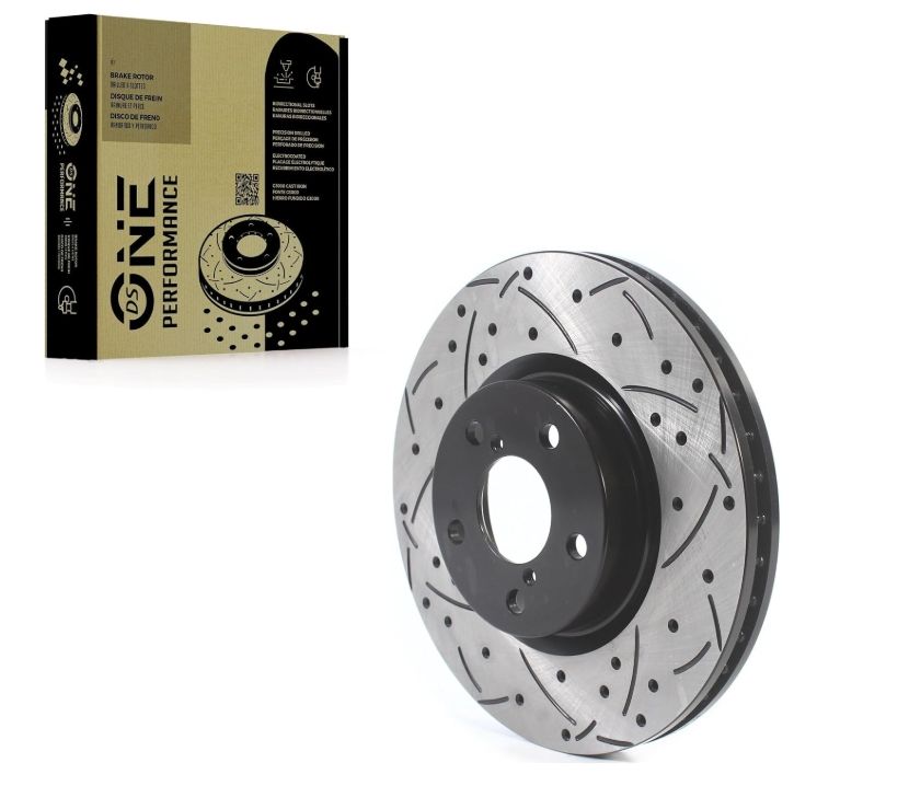 DS-One Front Coated Drilled Slotted Disc Brake Rotor (2 Piece Set + Pads) DS1-982488 Replacement For 2017-2023 Subaru Impreza With 276mm Diameter - Left or Right Side (Driver Passenger) CMX-D2045 Brak