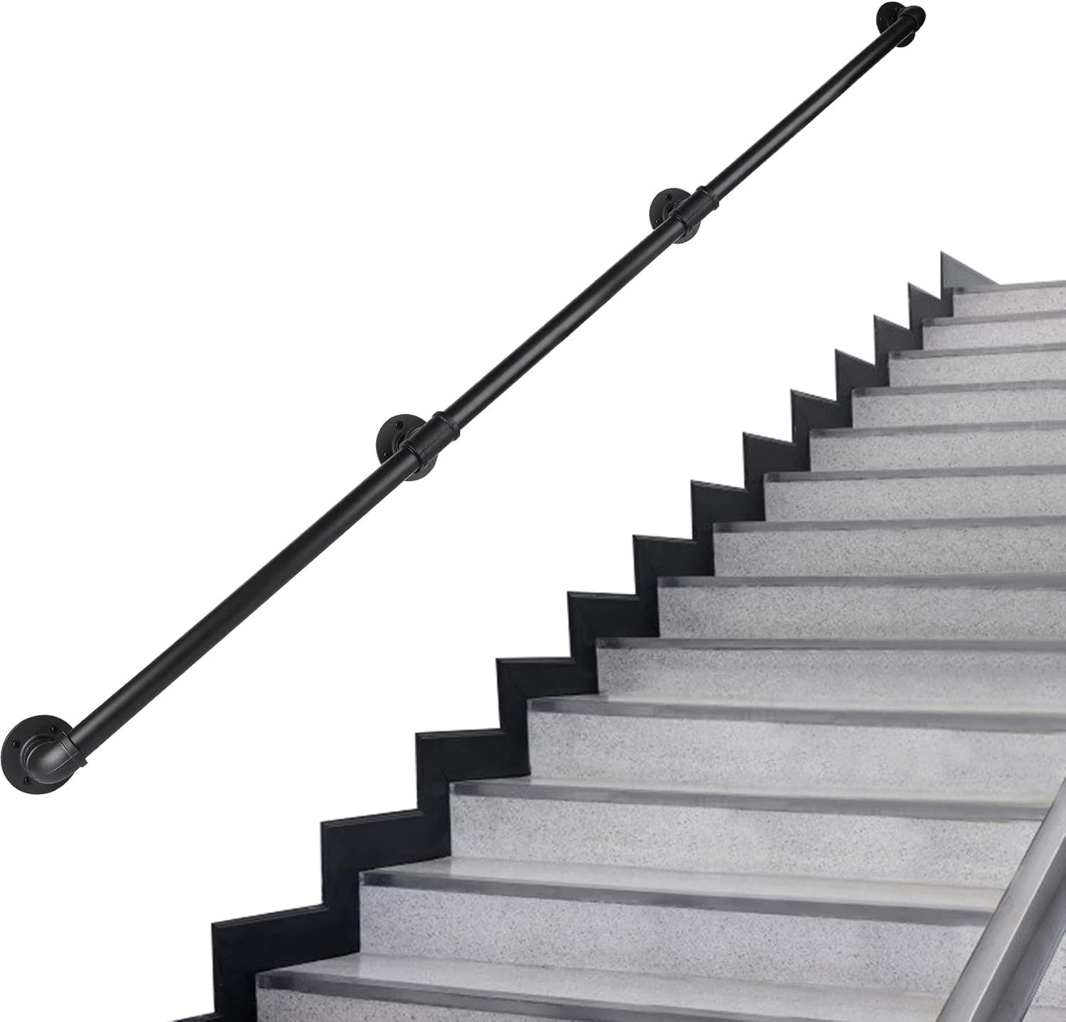 Pipe Stair Handrail, 12 Ft Metal Staircase Handrail, Black Galvanized Industrial Iron Hand Rail for Indoor & Outdoor Pipe Stair Handrail, 12 Ft Metal Staircase Handrail, Black Galvanized Industrial Iron Hand Rail for Indoor & Outdoor