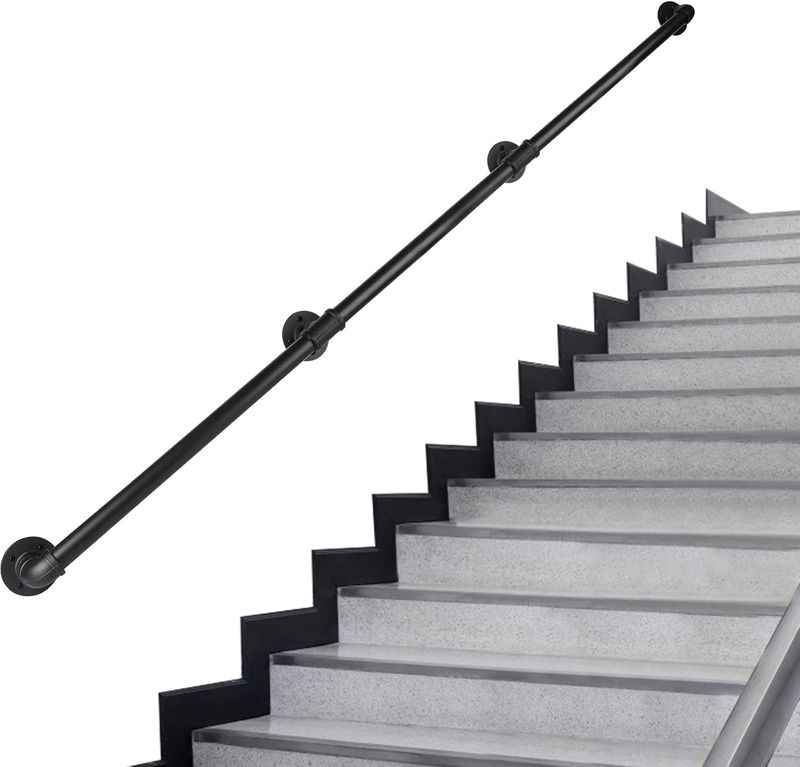 Pipe Stair Handrail, 12 Ft Metal Staircase Handrail, Black Galvanized Industrial Iron Hand Rail for Indoor & Outdoor Pipe Stair Handrail, 12 Ft Metal Staircase Handrail, Black Galvanized Industrial Iron Hand Rail for Indoor & Outdoor