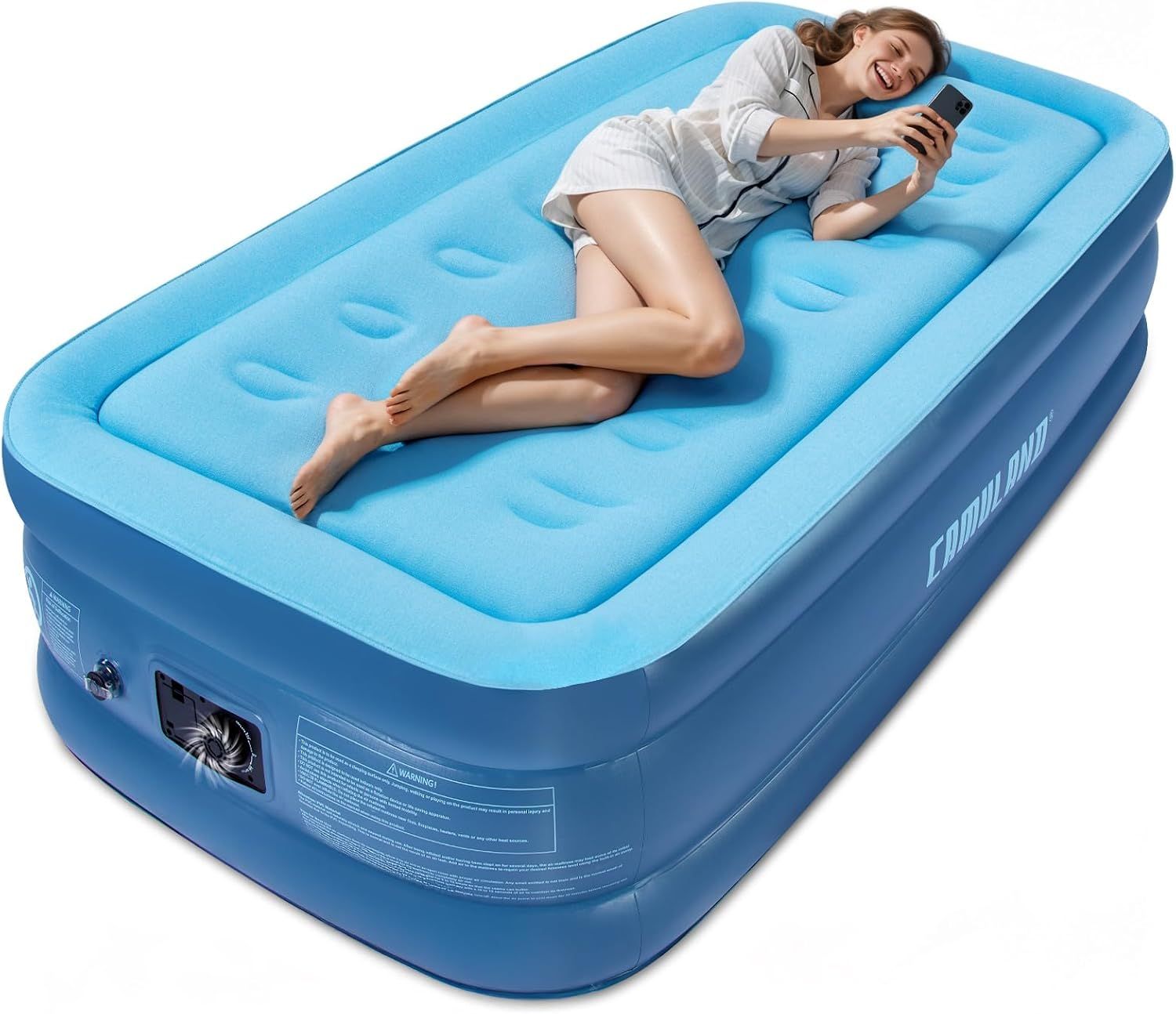 CAMULAND Twin Air Mattress 18 Inch with Built in Pump 75x39x18 in Double-High Self Inflation&amp;Deflation Air Mattress for Indoor Home,Camping,Guests,Travel(188x99x46CM)