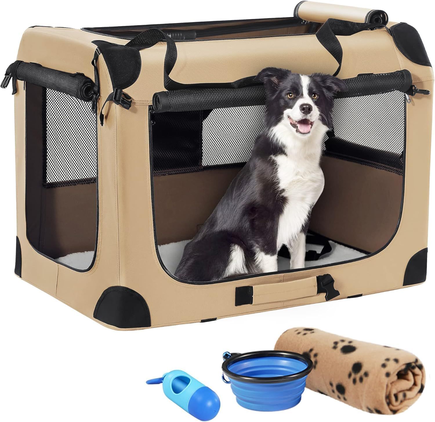 Petprsco Portable Dog Crates for Medium Dogs, 80x58x58 cm Travel Dog Crate