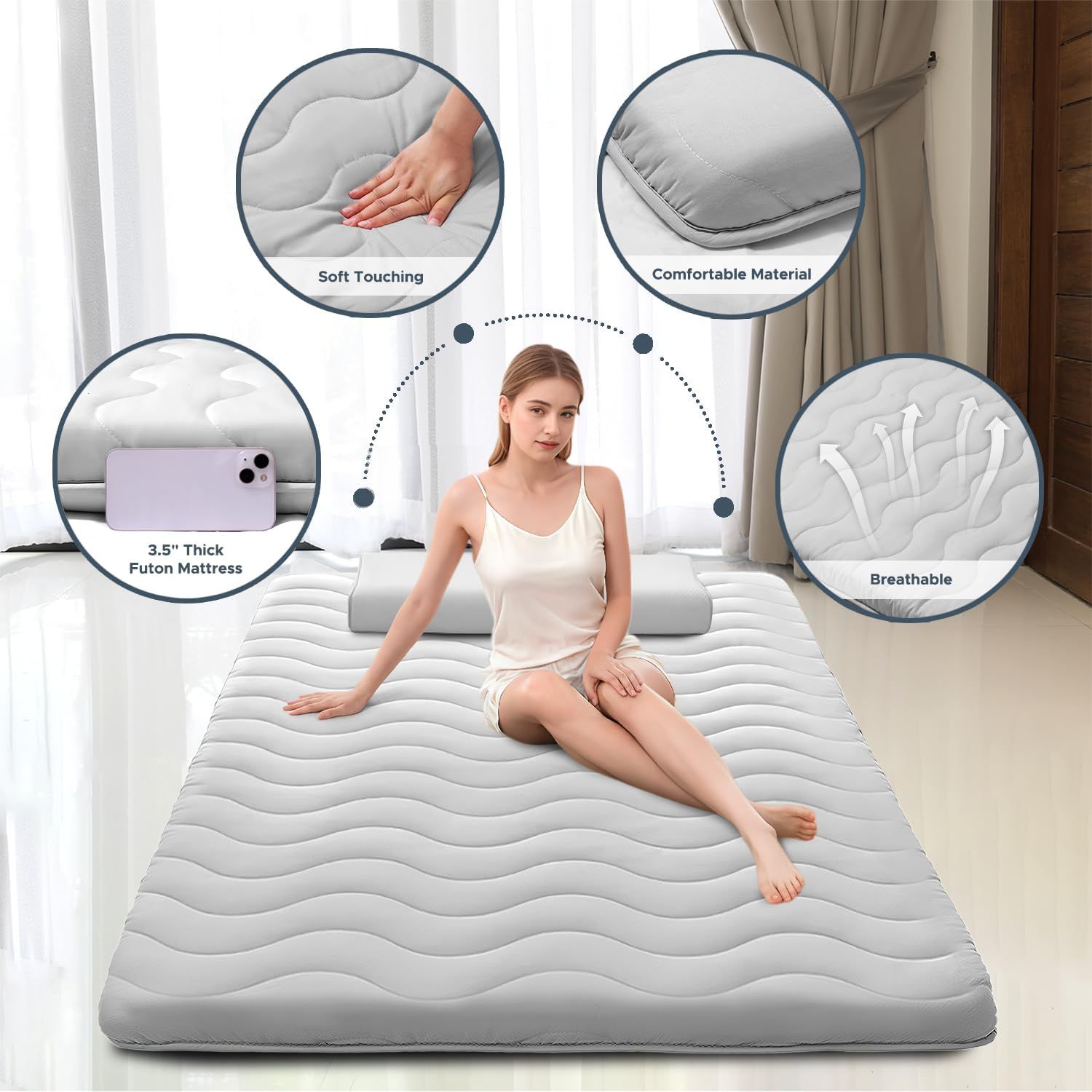Japanese Floor Mattress, 100% High Density Comfortable Foam, 3.2" Full Japanese Floor Mattress, 100% High Density Comfortable Foam, 3.2" Full