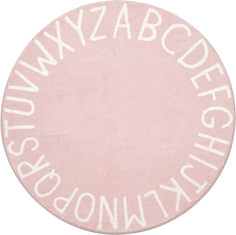 Topotdor Pink Round Kids Play Rug Alphabet Nursery Area Rug Extra Large Soft Crawling Play Mat for Children Toddlers Bedroom (71 inch, Pink)