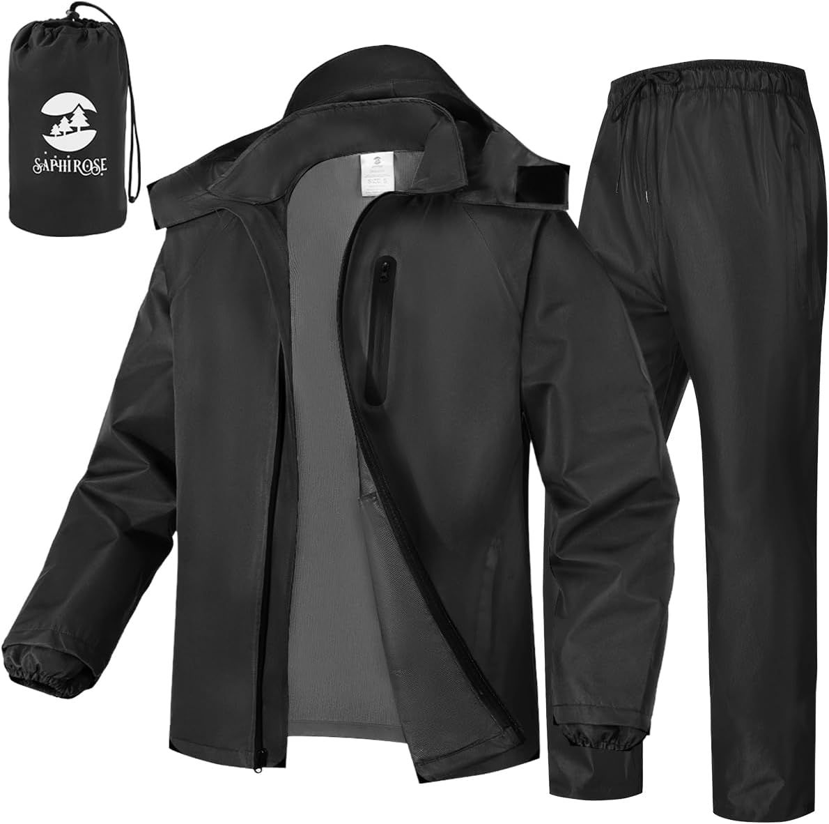 SaphiRose Men's Waterproof Rain Gear 2pcs/set Packable Rain Suit SaphiRose Men's Waterproof Rain Gear 2pcs/set Packable Rain Suit