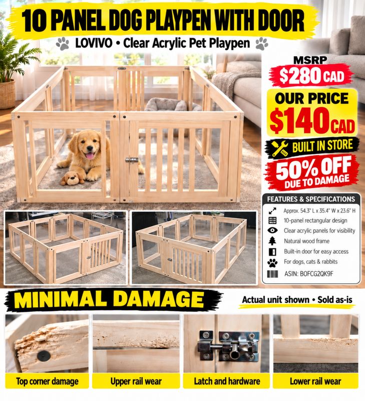 LOVIVO 10-Panel Clear Acrylic Dog Playpen with Door – 54.3" × 35.4" × 23.6" LOVIVO 10-Panel Clear Acrylic Dog Playpen with Door – 54.3" × 35.4" × 23.6"