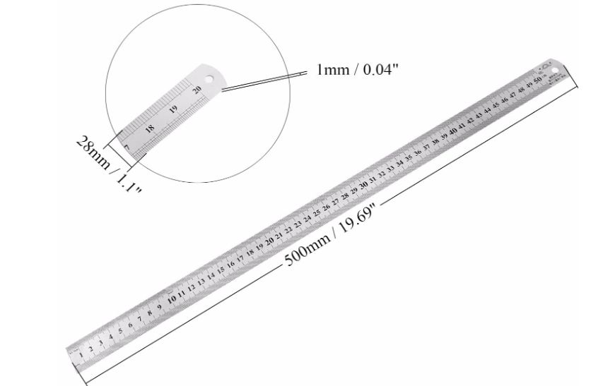 Stainless Steel Metric/Inch Straight Ruler 50cm/20 Inch Double Sided Stainless Steel Metric/Inch Straight Ruler 50cm/20 Inch Double Sided