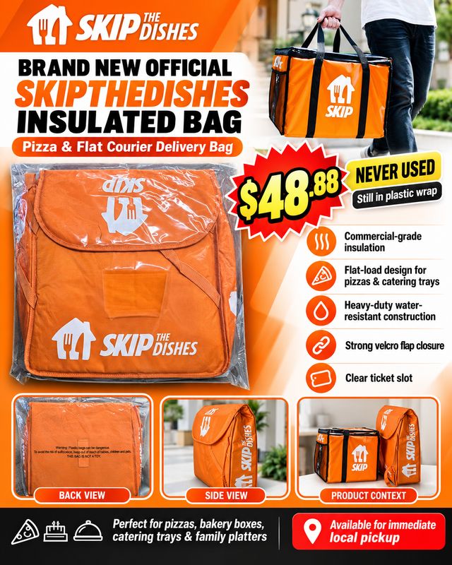 Brand New Official SkipTheDishes Insulated Pizza & Flat Courier Delivery Bag – Never Used! Brand New Official SkipTheDishes Insulated Pizza & Flat Courier Delivery Bag – Never Used!
