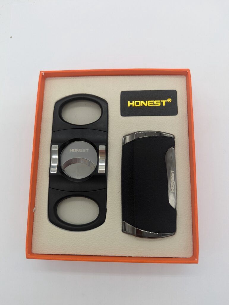 Honest Lighter And Cigar Cutter Set (Black &amp; Round)