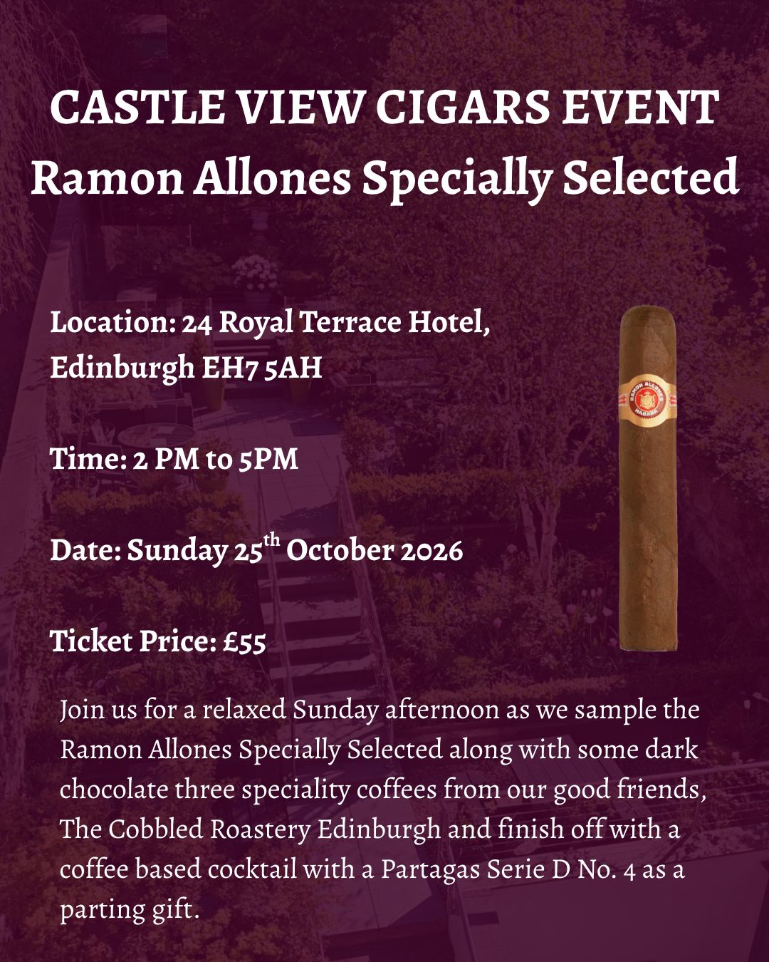 25th October 2026 Event - Castle View Cigars &amp; Cobbled Roastery Edinburgh