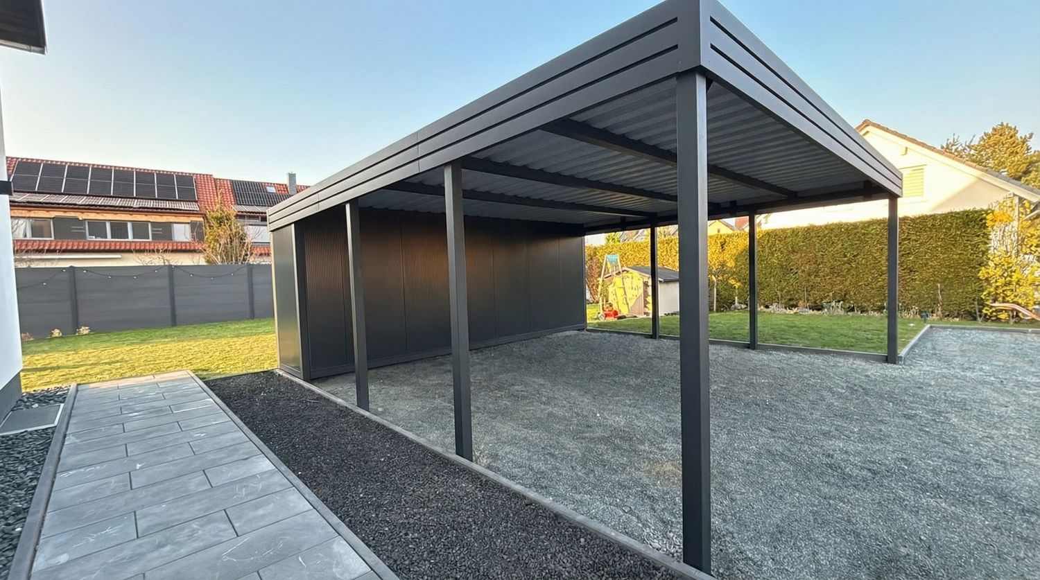 Doppelcarport 600 x 600 cm mit Gerateraum (600 x 200 cm) Gesamt  600x800