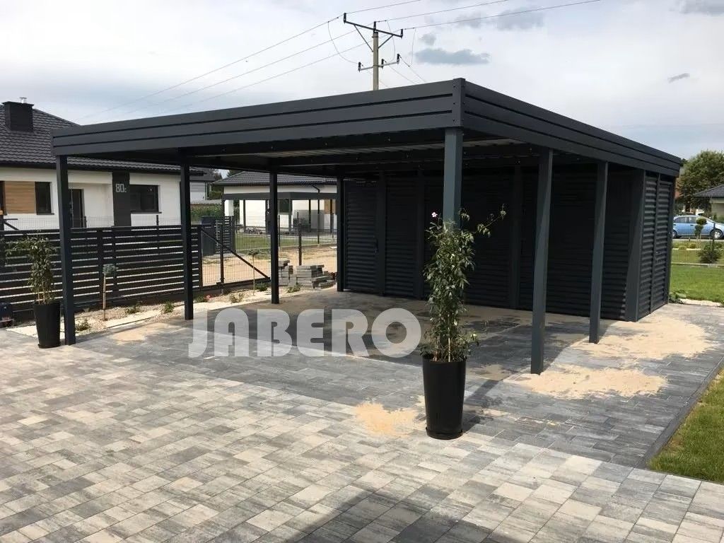 Doppelcarport 550 x 500 cm mit Gerateraum (550 x 150 cm)