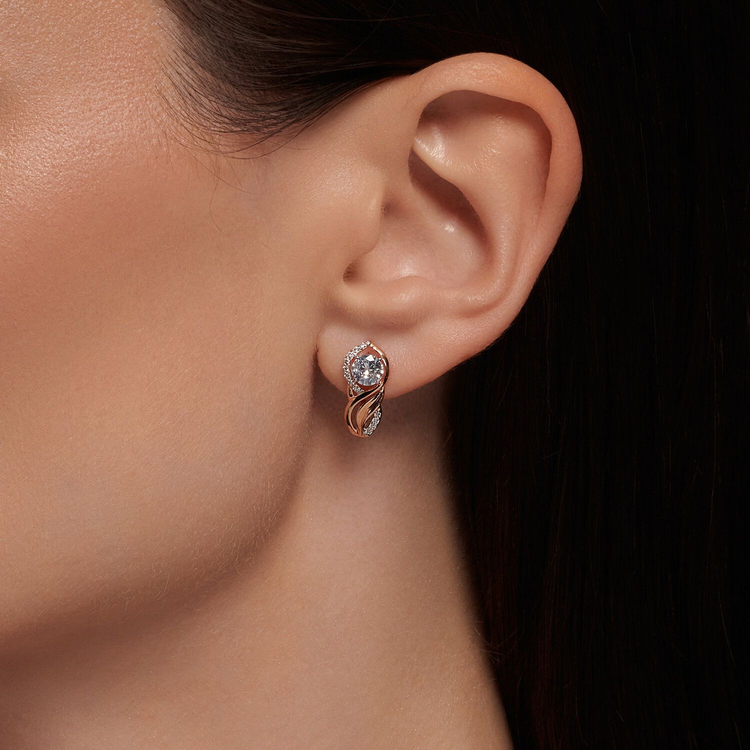 Gold Earrings with Radiant Zirconia