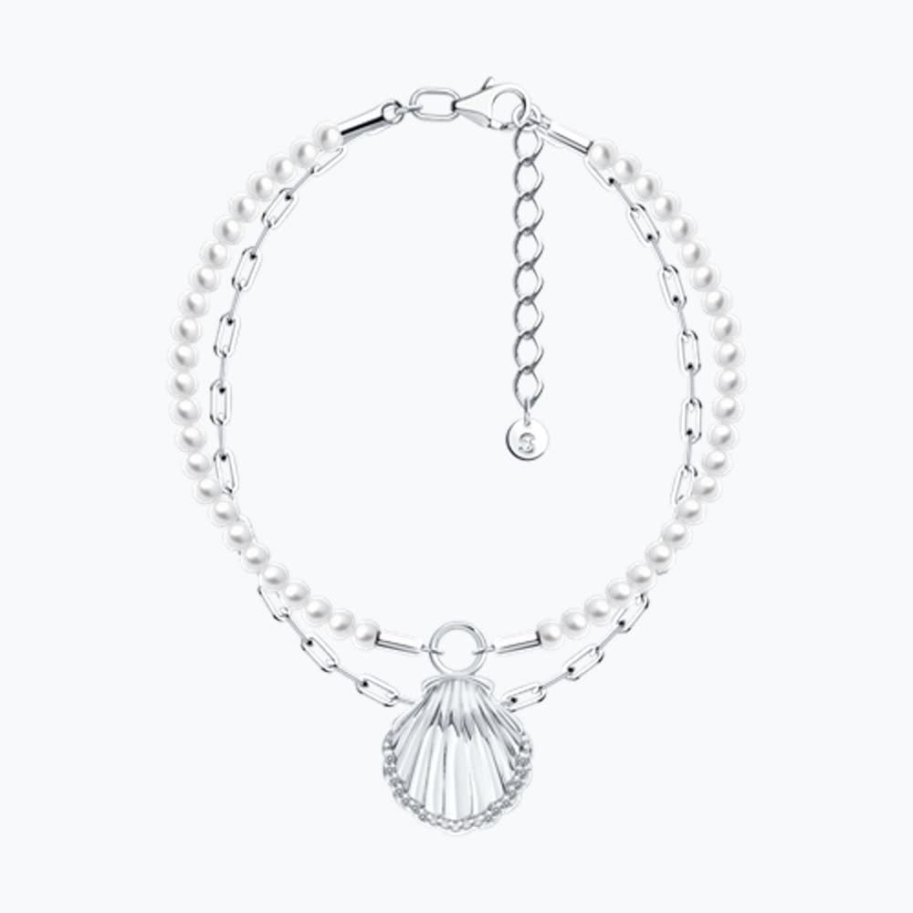 Sterling Silver Bracelet with Synthetic Pearls and Cubic Zirconia