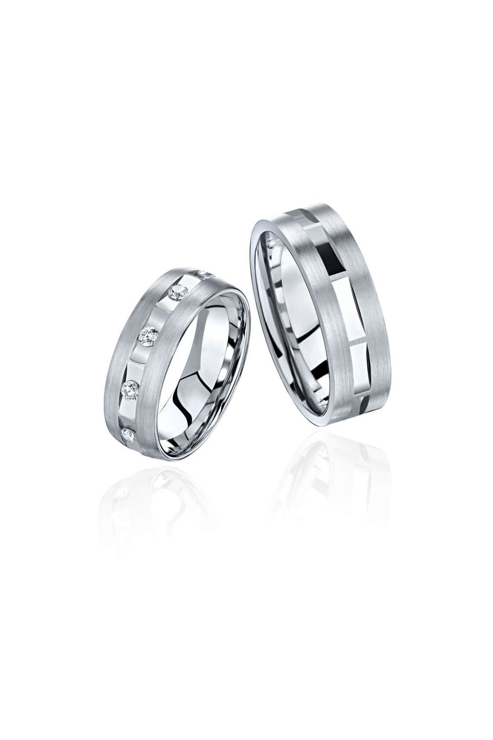 Pair of White Gold Wedding Bands with Diamonds
