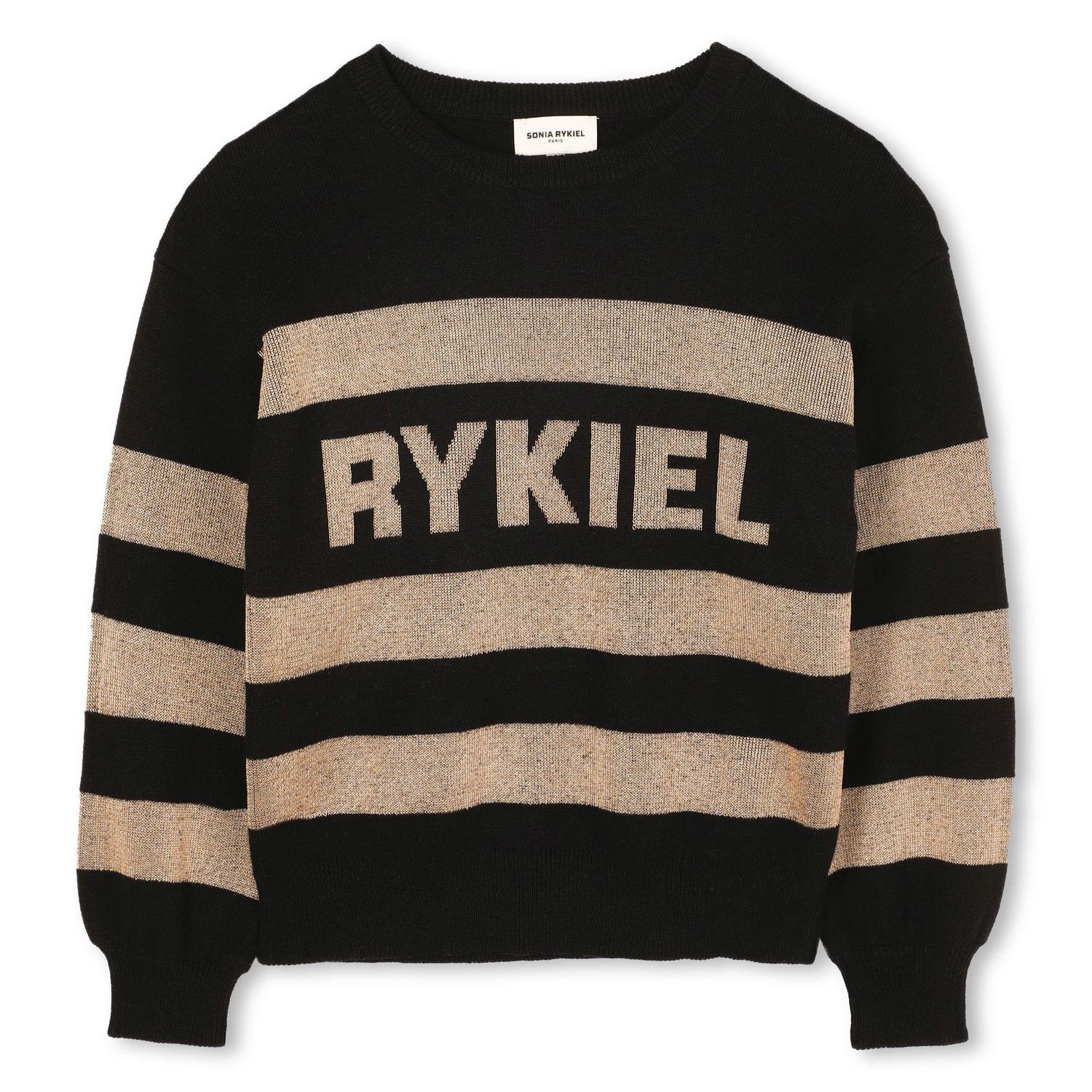 A00349 SONIA RYKIEL BLACK GOLD STRIPED LOGO SWEATER