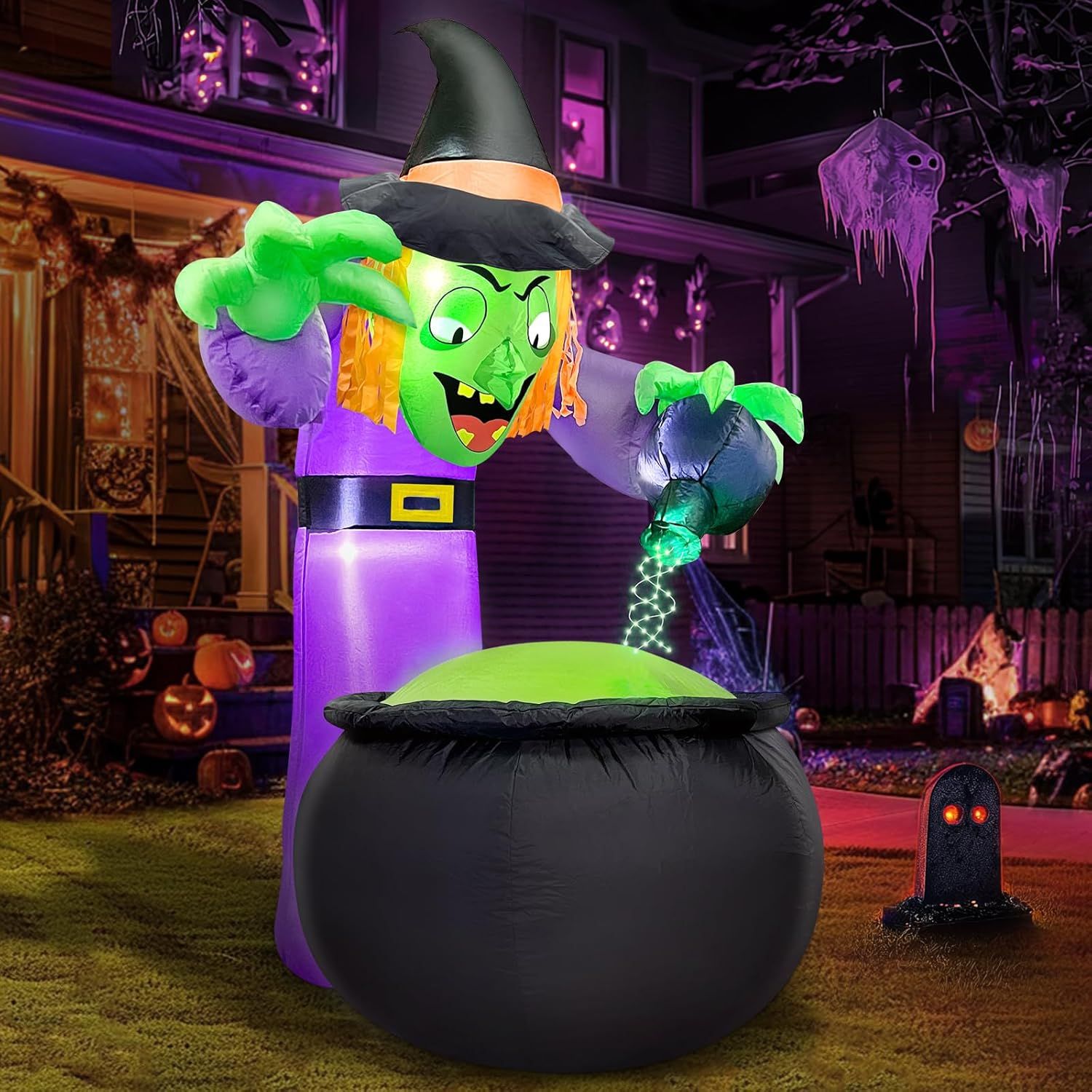 Bruja Caldero Inflable de Halloween JOYIN con LED AutoInflable 1.5 mts
