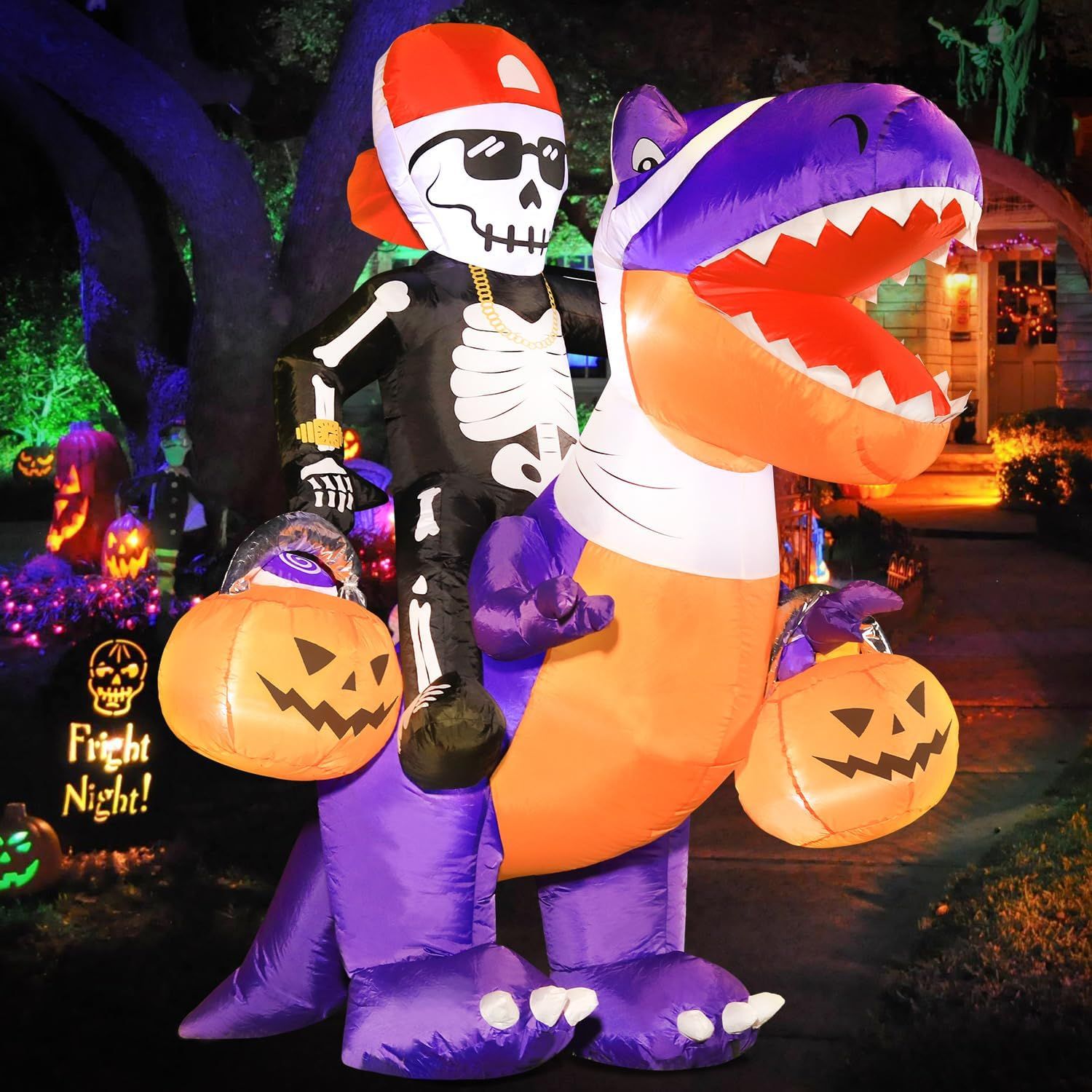 Calavera con Dinosaurio Inflable de Halloween JOYIN con LED AutoInflable 1.5 mts