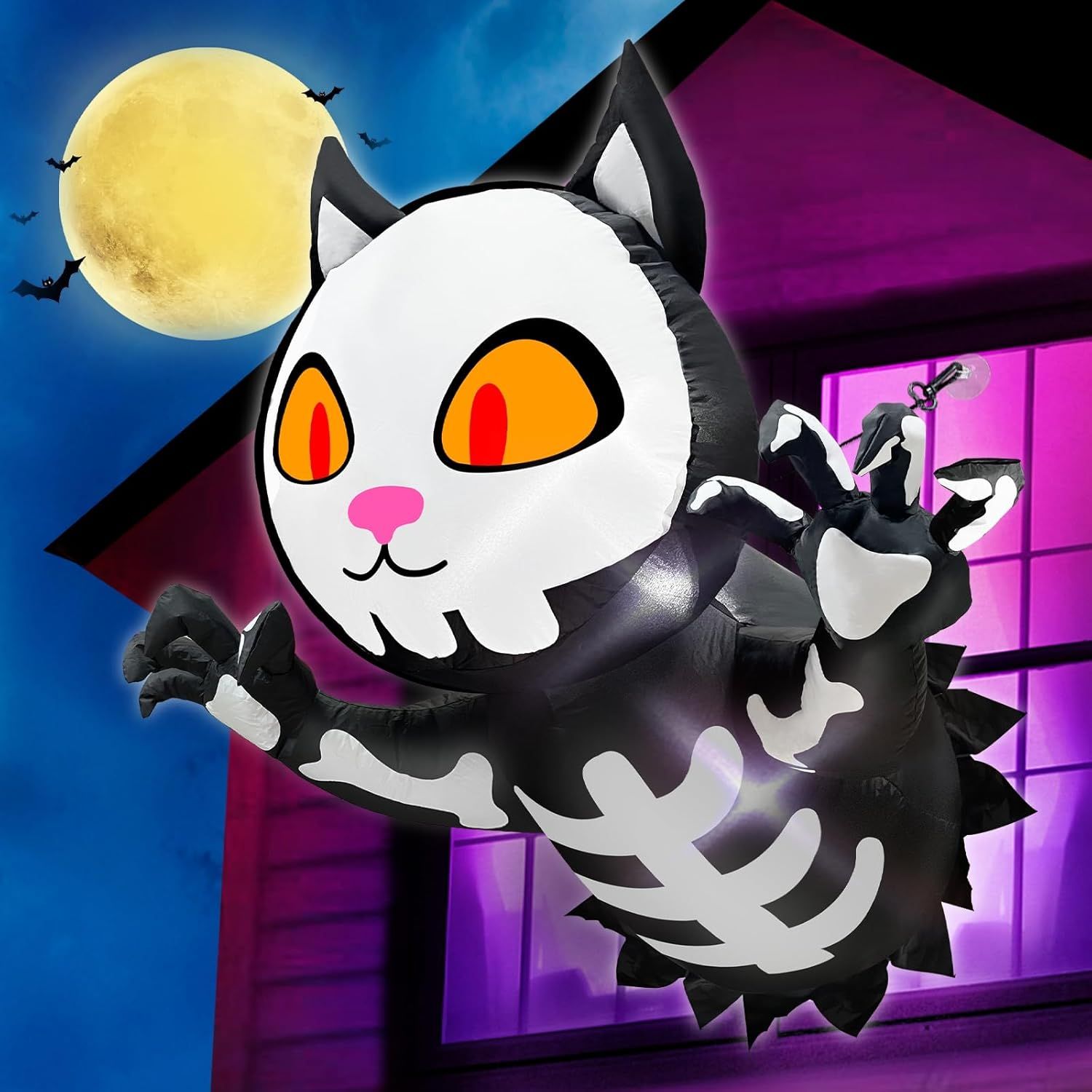 Gato Calavera Inflable de Halloween JOYIN con LED AutoInflable 2 mts