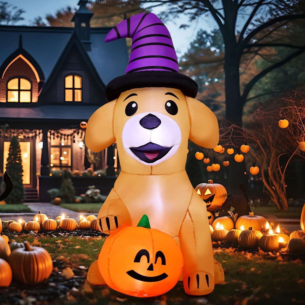 Perro Brujo Inflable de Halloween JOYIN con LED AutoInflable 1.5 mts