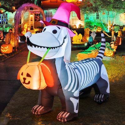 Calavera Perro Salchicha Decorativa de Halloween JOYIN con LED AutoInflable 1 mts