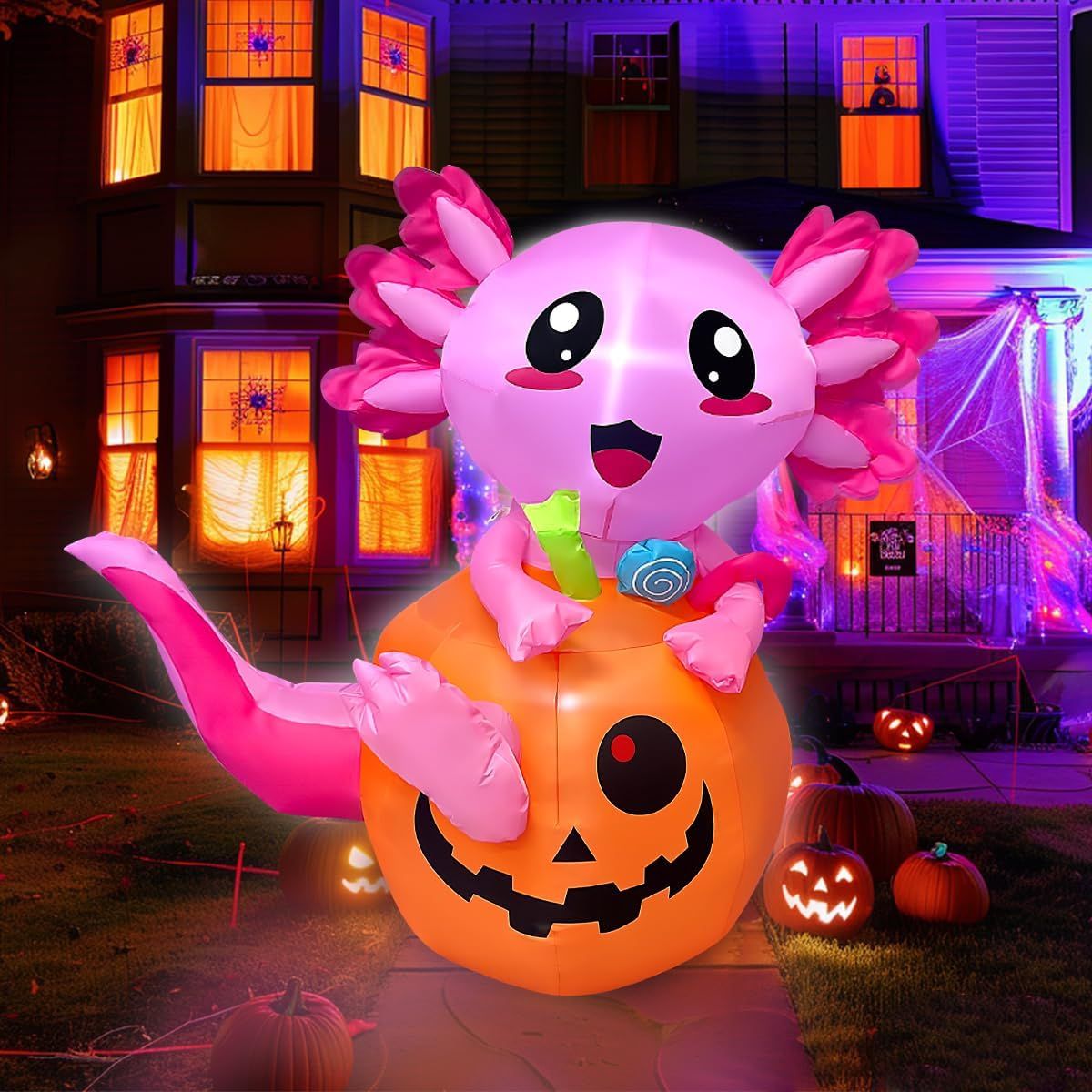 Ajolote con Calabaza Inflable de Halloween JOYIN con LED AutoInflable 1.5 mts