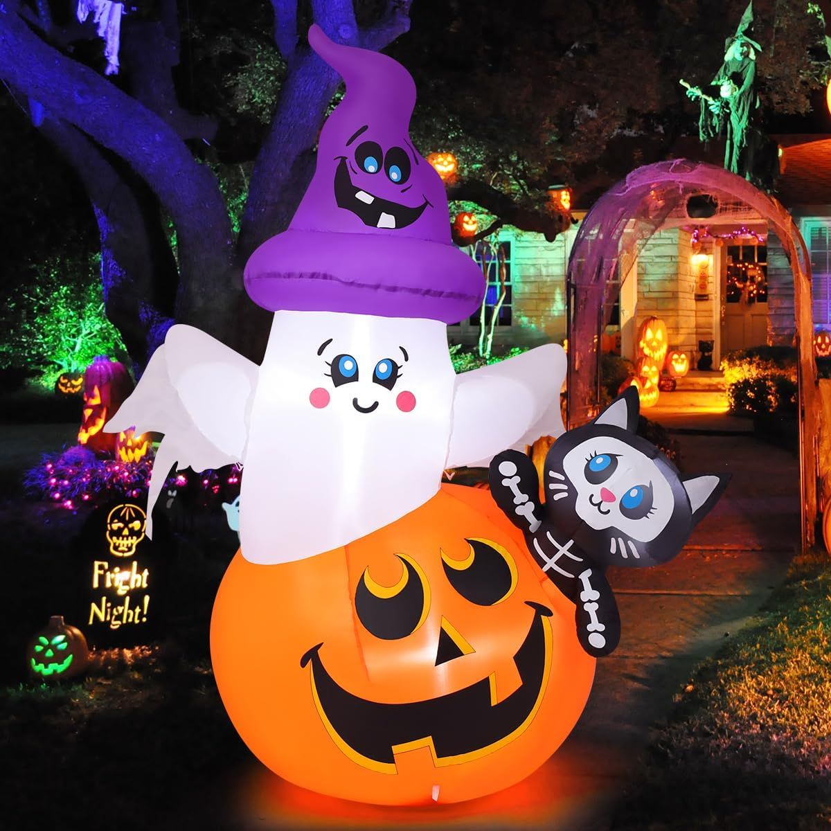Fantasma Con Calabaza Inflable de Halloween JOYIN con LED AutoInflable 1.5 mts