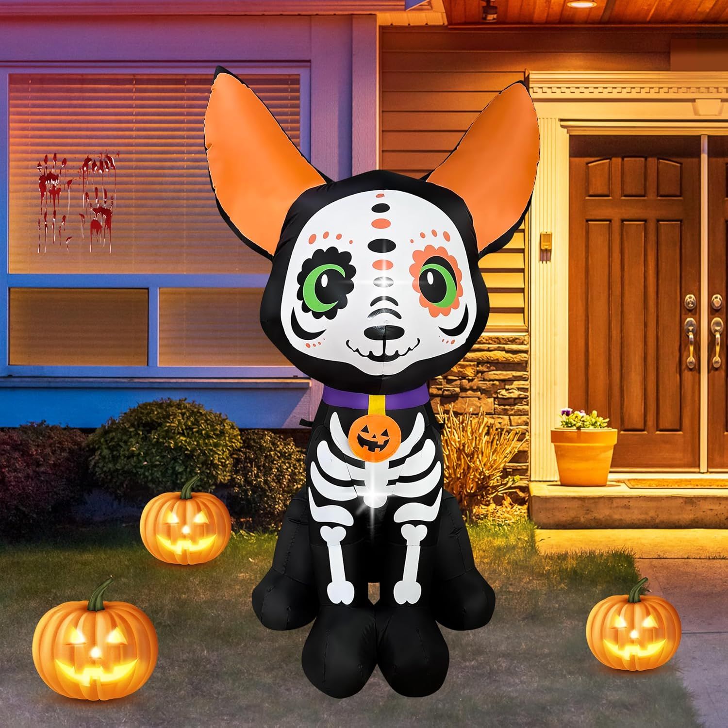 Chihuahua Calavera Inflable de Halloween JOYIN con LED AutoInflable 1.5 mts