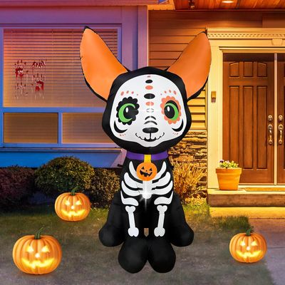 Chihuahua Calavera Inflable de Halloween JOYIN con LED AutoInflable 1.5 mts