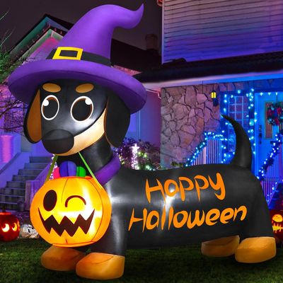 Letrero Perro Salchicha Inflable de Halloween JOYIN con LED AutoInflable 1.5 mts