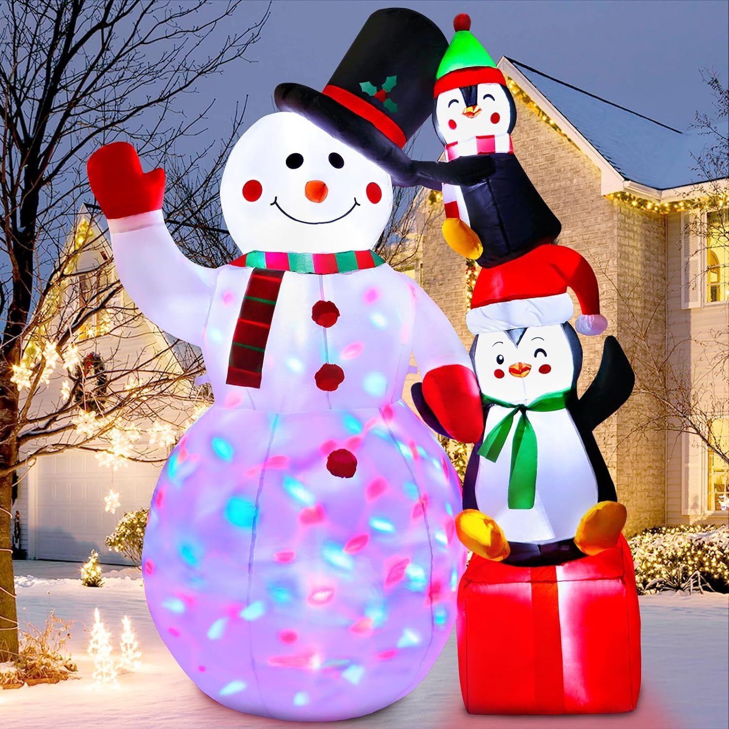 Inflable Navideño Muñeco de Nieve Regalos 2.6 metros AutoInflable
