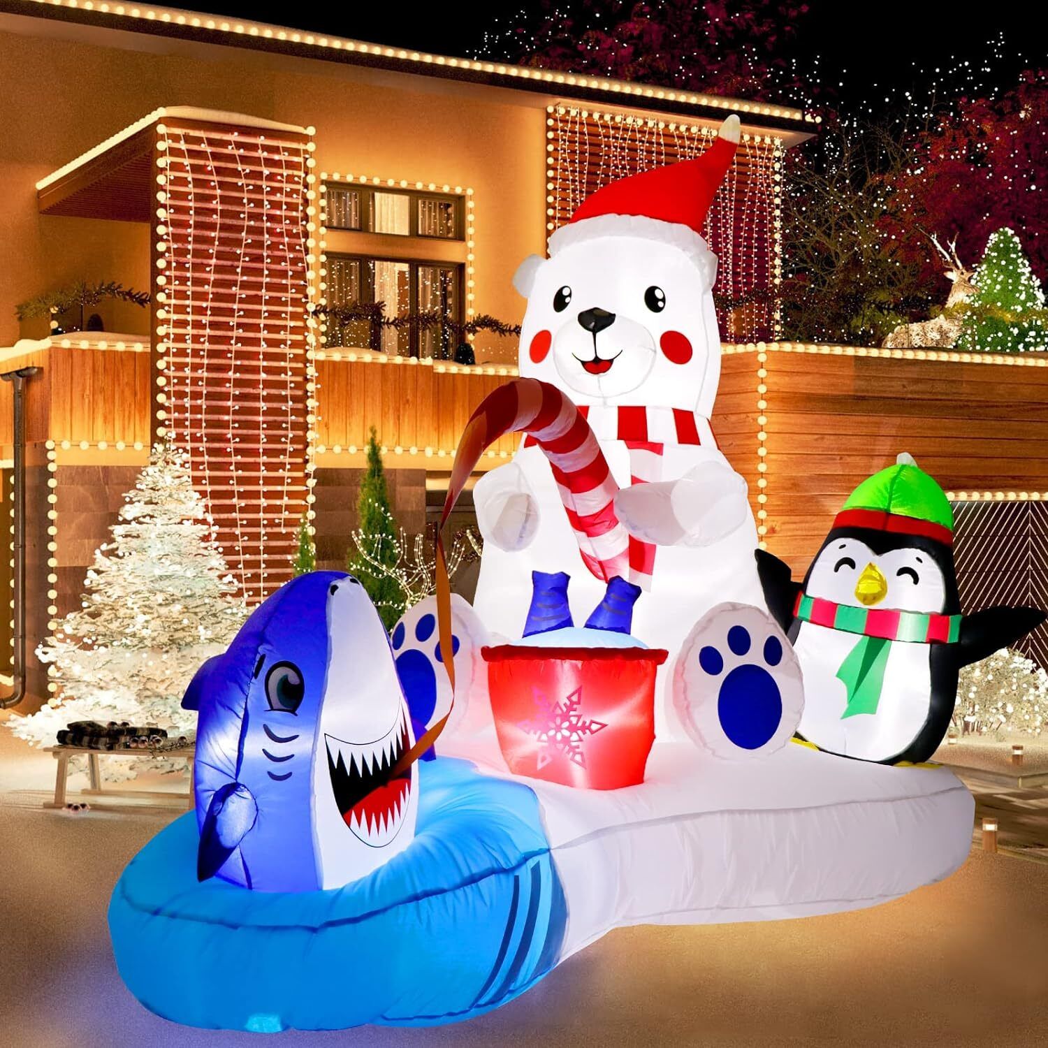 Inflable Navideño Pescando Oso y Pingûino 2.5 metros AutoInflable
