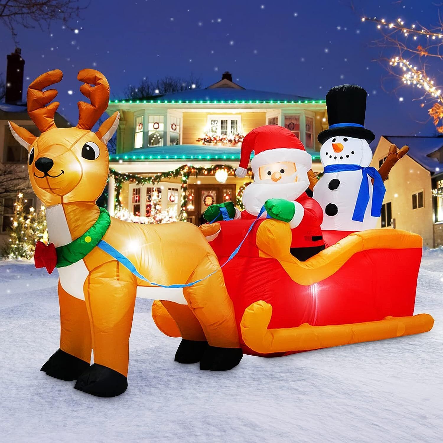 Inflable Navideño Santa Claus 3.2 metros AutoInflable Trineo Santa y Reno