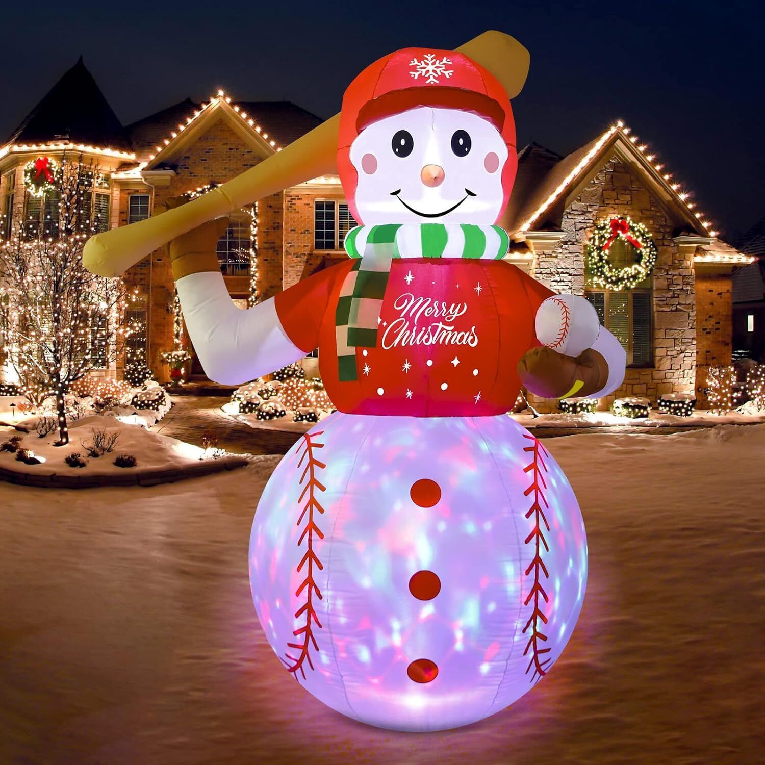 Inflable Navideño Muñeco Nieve Baseball 2.4 metros AutoInflable