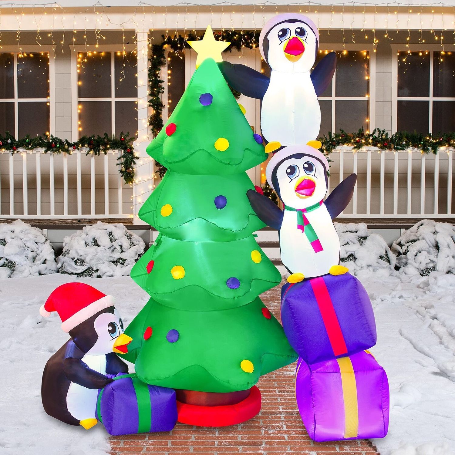 Árbol decorativo de pingüinos inflables de Navidad JOYIN con LED incorporados AutoInflable