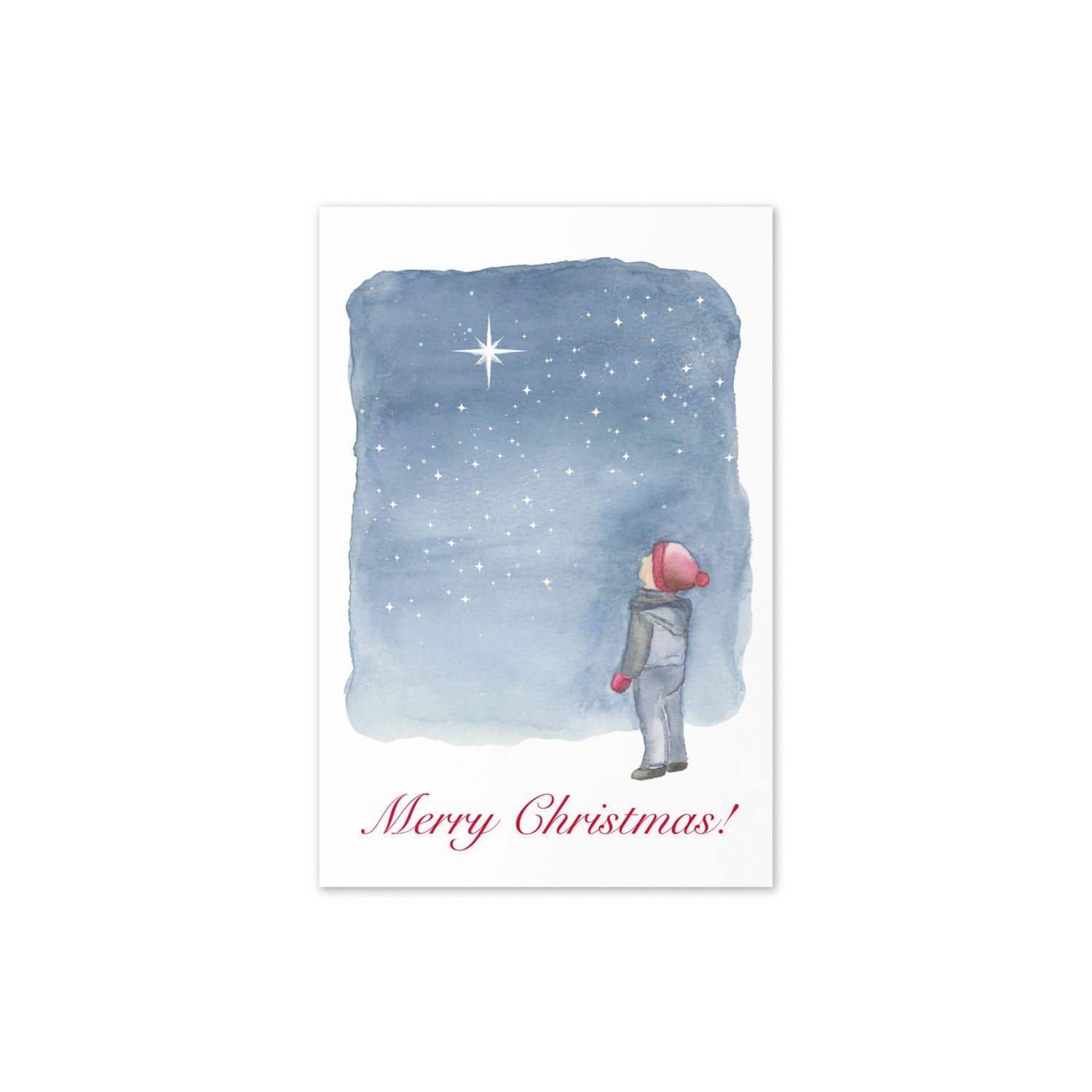 Christmas Card - Boy looking up at Star