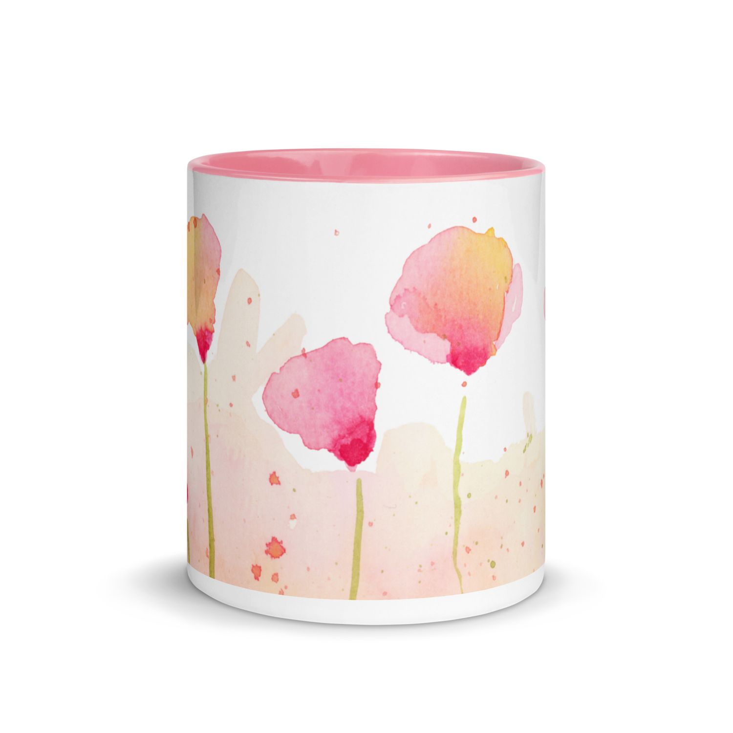 Watercolor Pink & Yellow Flowers - Mug with Color Inside