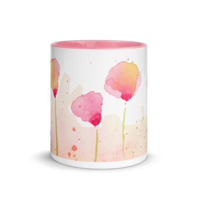 Watercolor Pink & Yellow Flowers - Mug with Color Inside