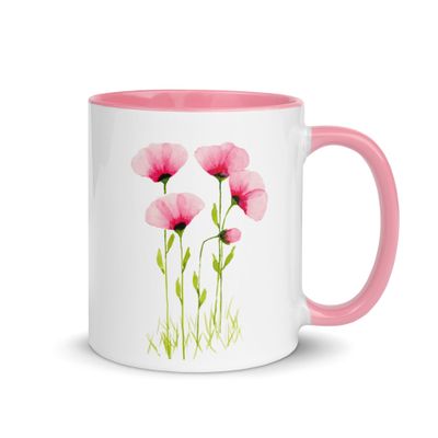 Watercolor Pink Flowers - Mug with Color Inside