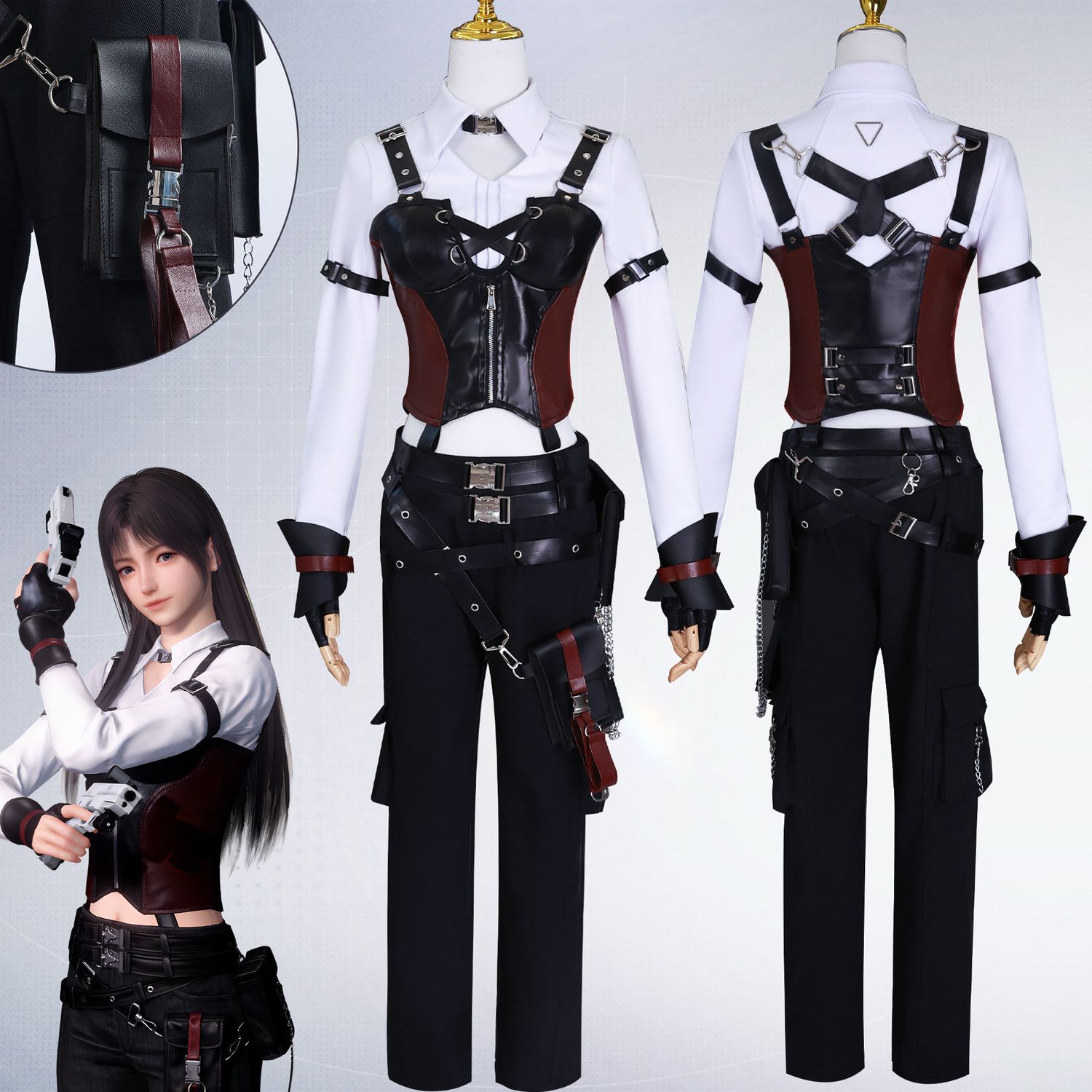 Love and deepspace Cosplay Costume MC Hunter Suit Shirt and Vest with Trousers and Gloves