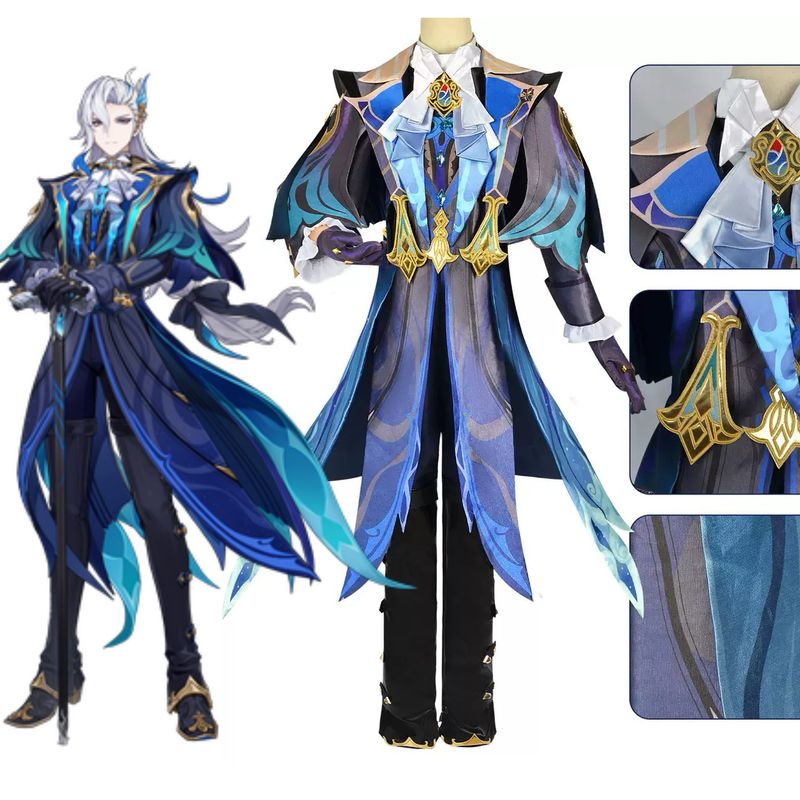 Genshin Impact Neuvillette Cosplay Costume &amp; Wig