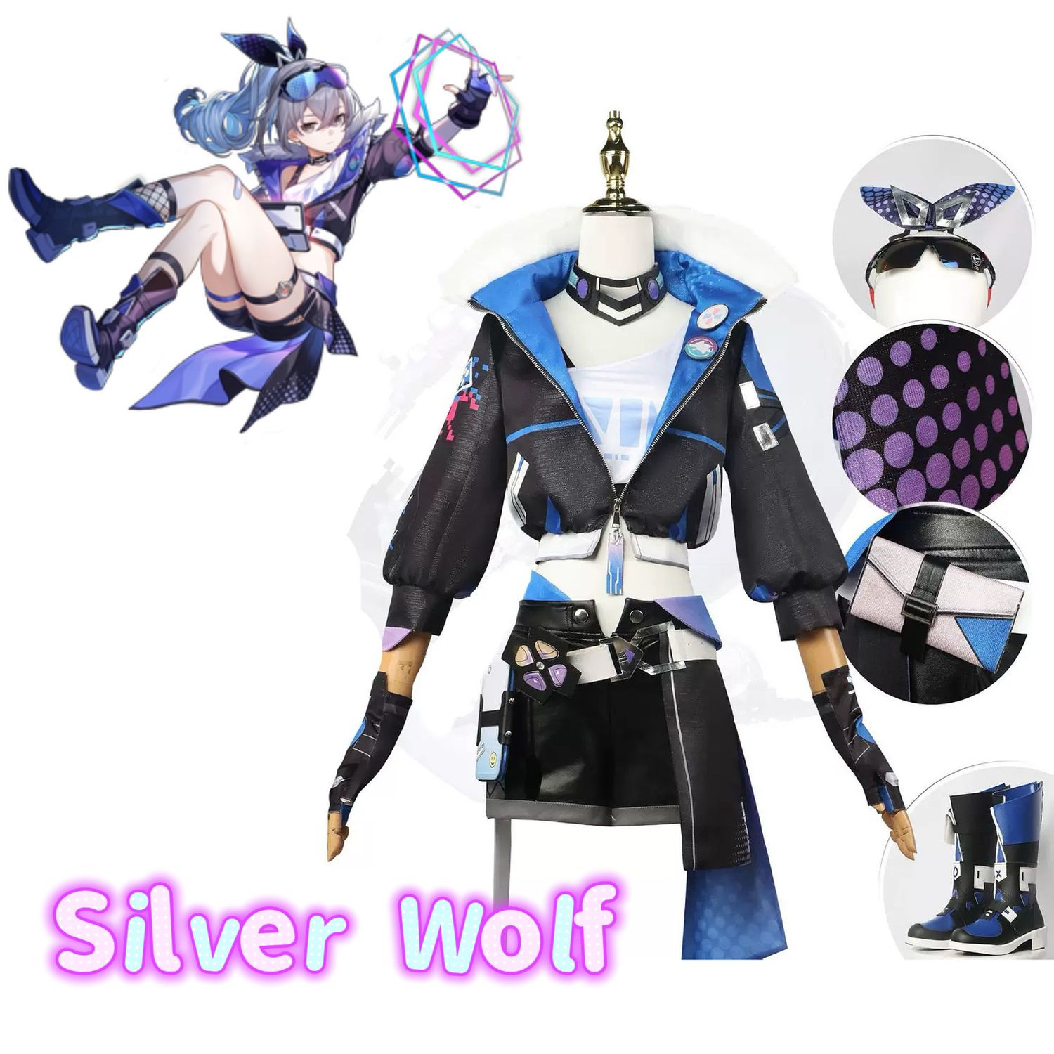 Honkai Star Rail Silver Wolf Cosplay Costume &amp; Wig